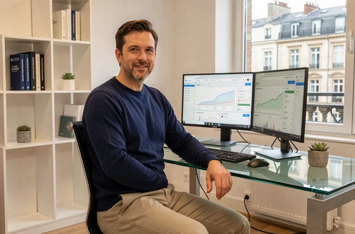 Consultant en marketing digital de l'agence Cobalt à Lyon travaillant sur des tableaux de bord SEO