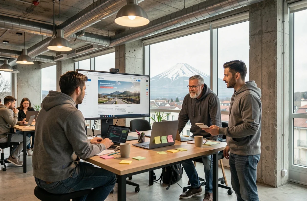 Équipe de développeurs web de l'agence COQPIT en réunion de travail à Clermont-Ferrand