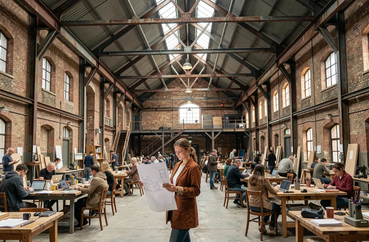 Les Ateliers des Capucins à Brest dans leur immense halle industrielle réhabilitée en espace de travail collaboratif