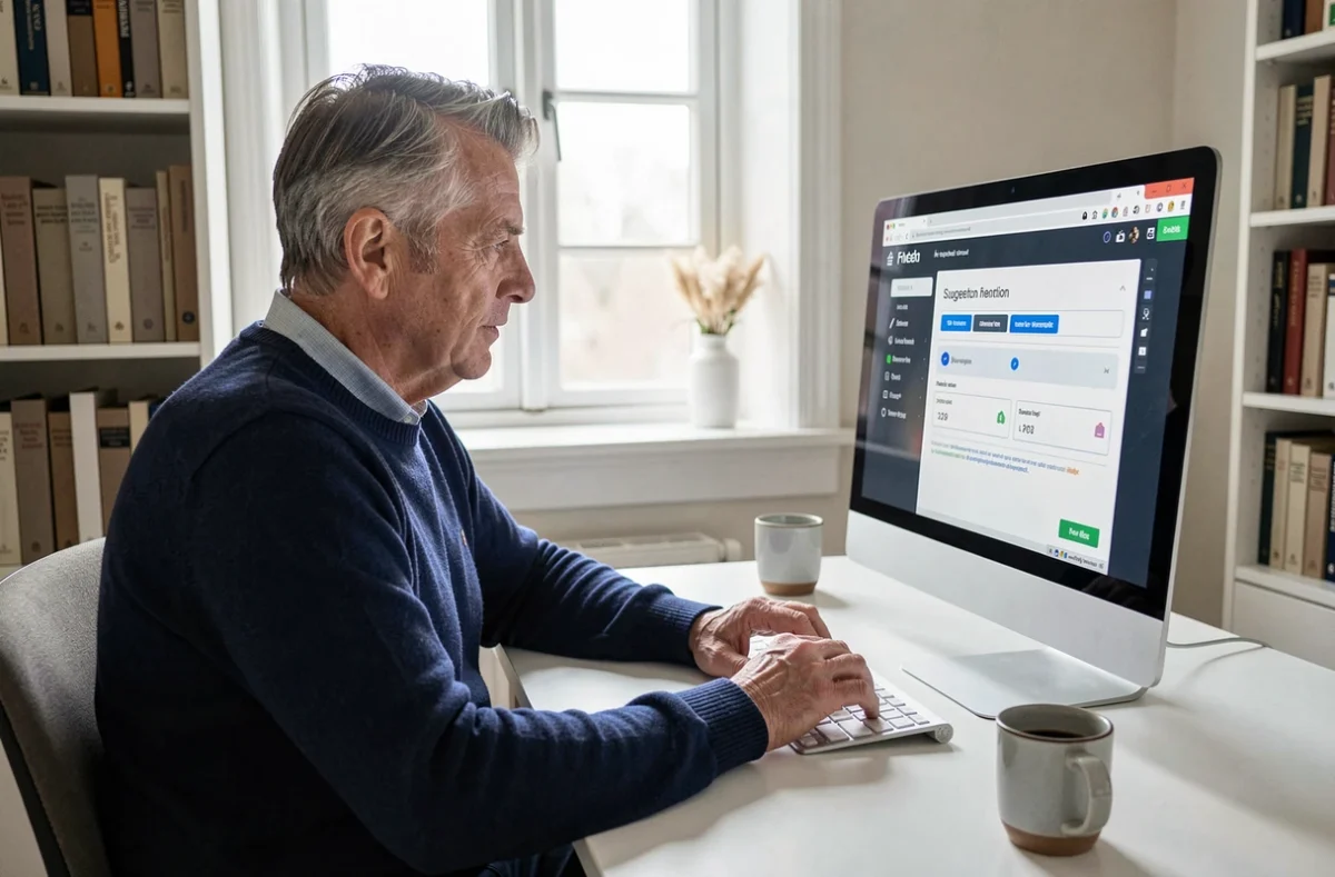 Homme utilisant une boîte à idées digitale sur ordinateur dans un espace de travail à domicile