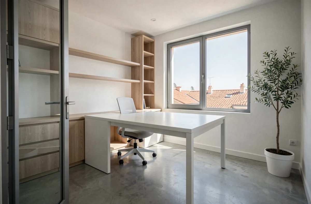 Bureau privé moderne disponible à la location avec vue sur les toits de Marseille