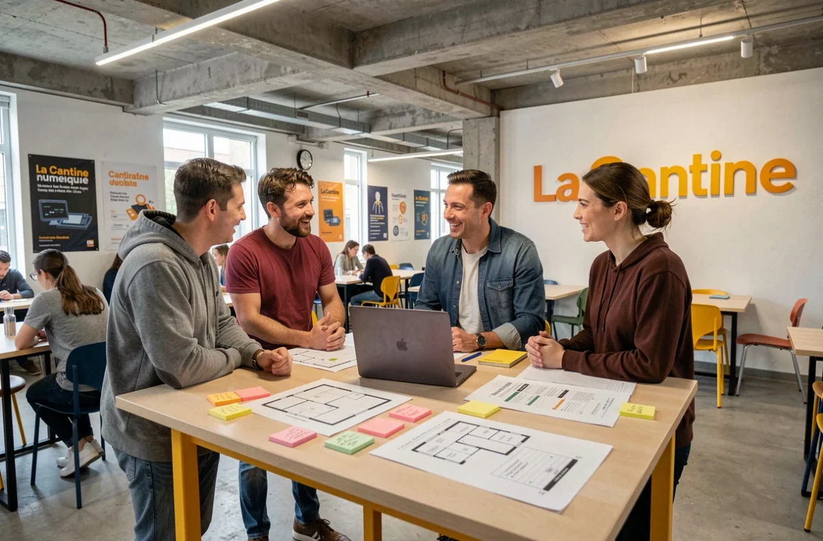 La Cantine numérique de Brest avec un groupe de professionnels du numérique en session de travail collaboratif