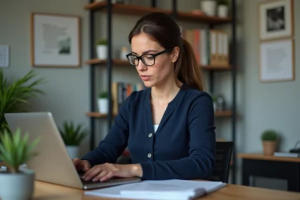 Une aide à domicile connectée à l'extranet Azaé depuis son bureau personnel à domicile