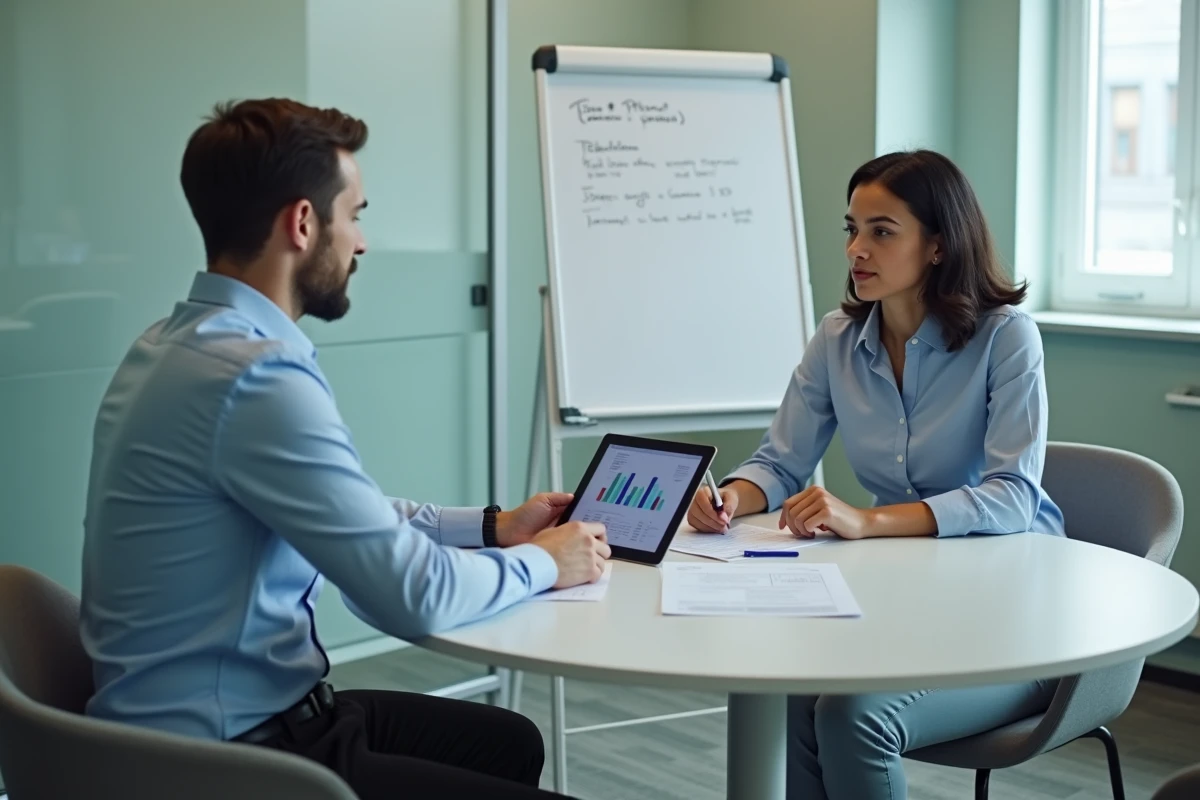 Stagiaire et responsable RH en réunion de discussion sur les conditions de rémunération 2026