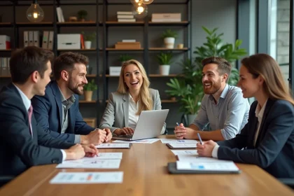 Groupe de professionnels en r&eacute;union de marketing en entreprise