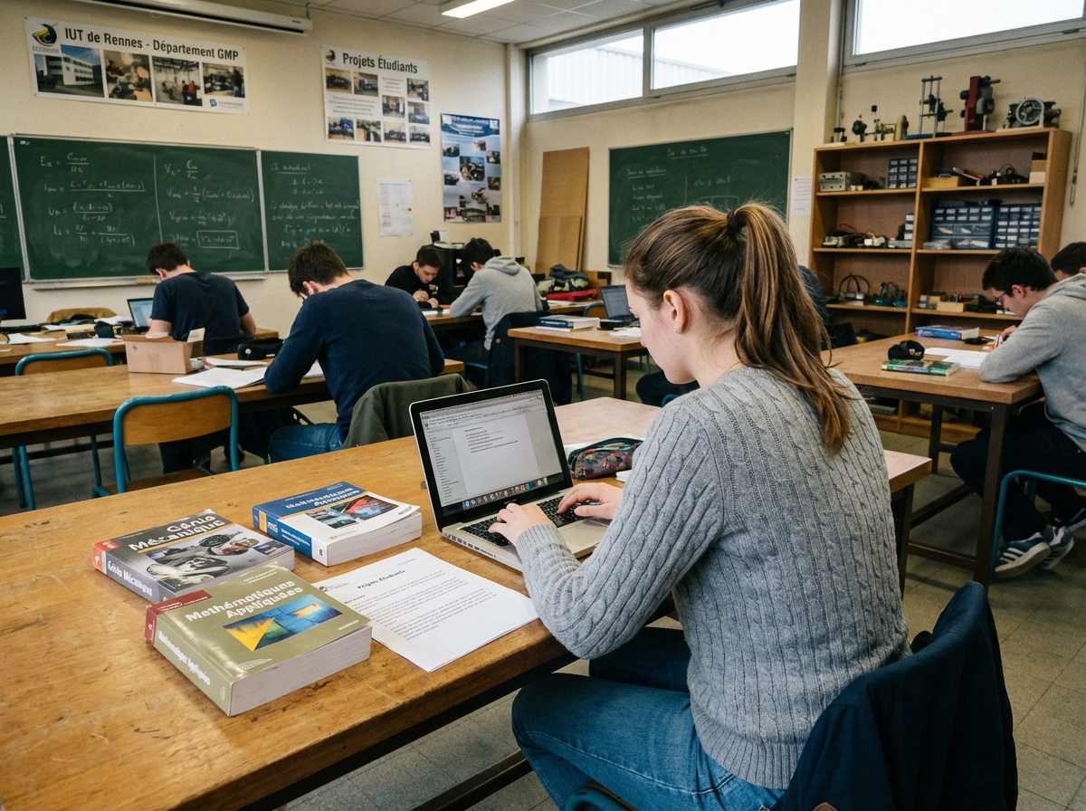 Étudiante concentrée travaillant sur son ordinateur en classe