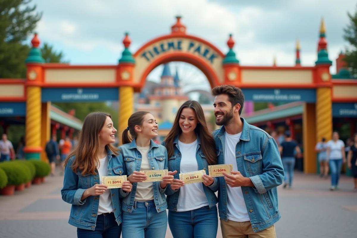 Famille profitant d'une sortie au parc d'attractions grâce aux réductions du CE Loxam