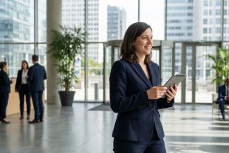 Femme d'affaires confiante en costume à Nanterre