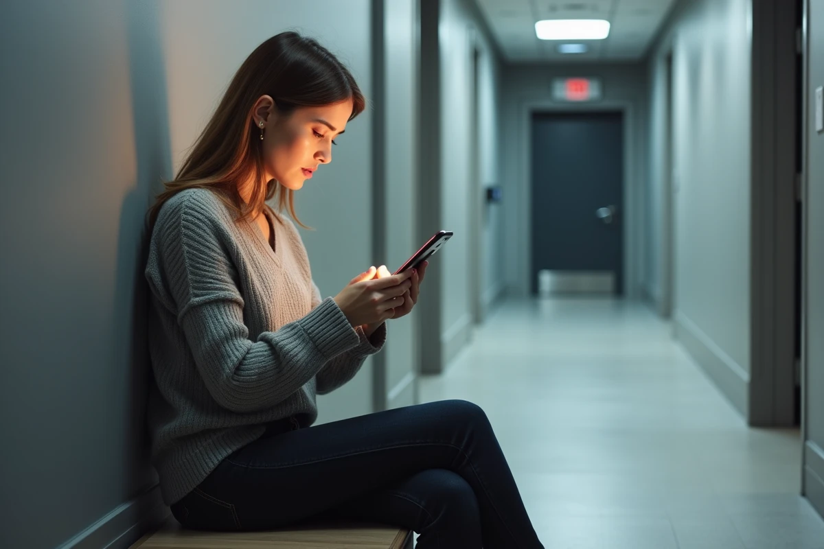 Jeune femme assise dans un couloir d