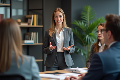 Femme confiante en réunion d'affaires moderne
