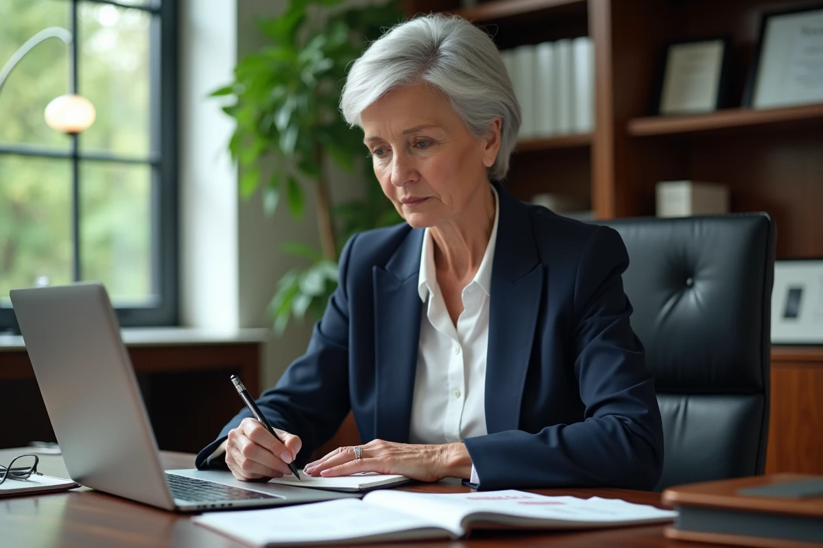 Femme cadre en train de consulter un graphique dans son bureau