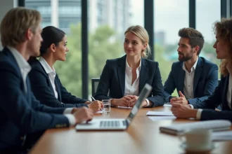 Femme en réunion d'affaires dans un bureau moderne