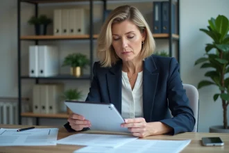 Femme professionnelle en réunion d'affaires concentrée