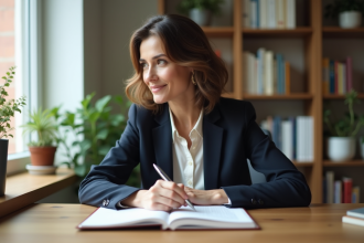 Femme d affaires réfléchissant dans son bureau lumineux