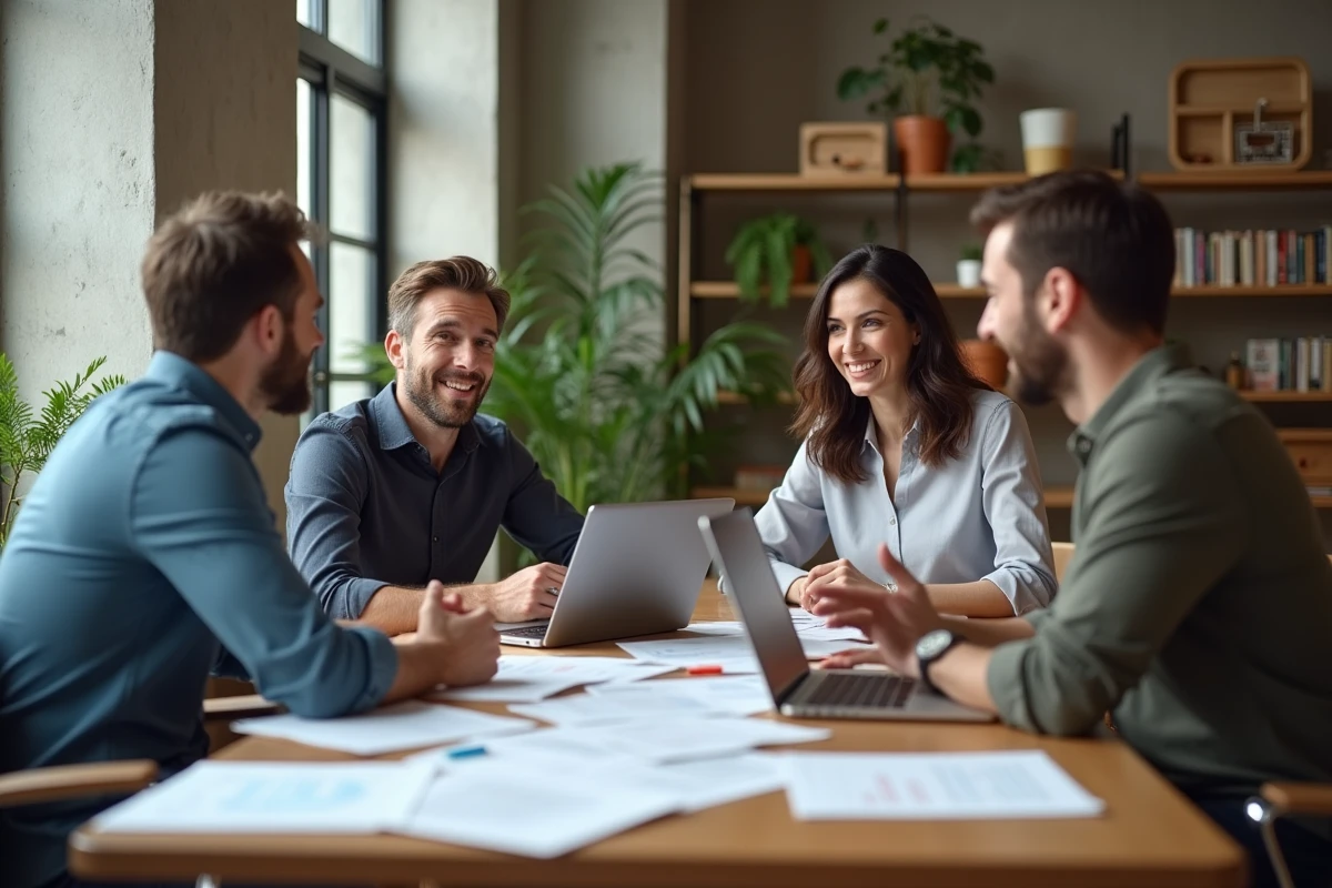 Groupe d entrepreneurs discutant autour d une table de réunion