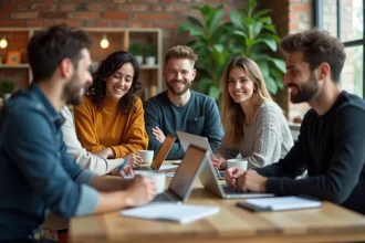 Groupe de millennials dans un bureau collaboratif moderne