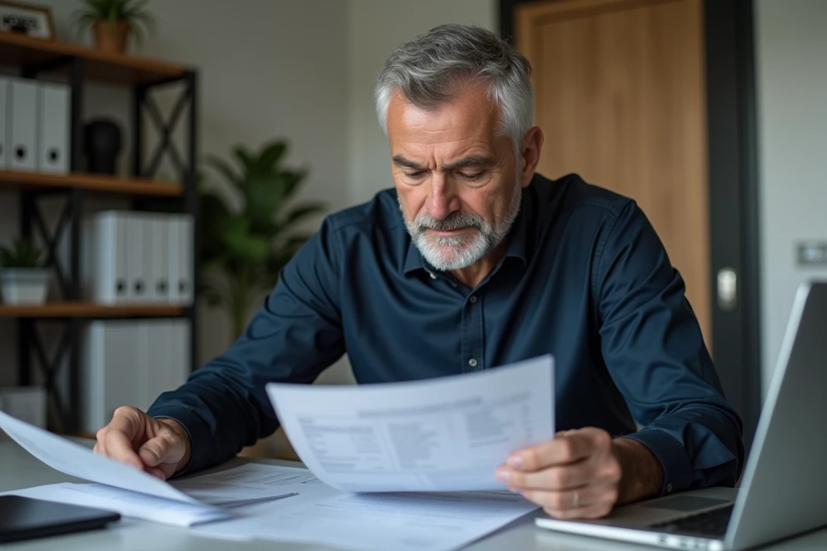 Homme comparant deux relevés bancaires pour identifier un prélèvement frauduleux imprimerie nationale