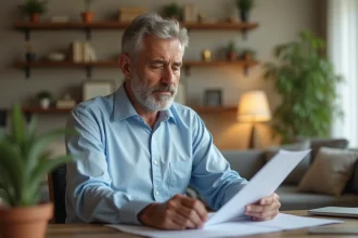 Homme d'âge moyen examinant une enveloppe officielle