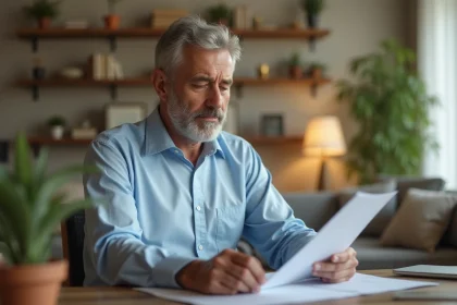 Homme d'âge moyen examinant une enveloppe officielle