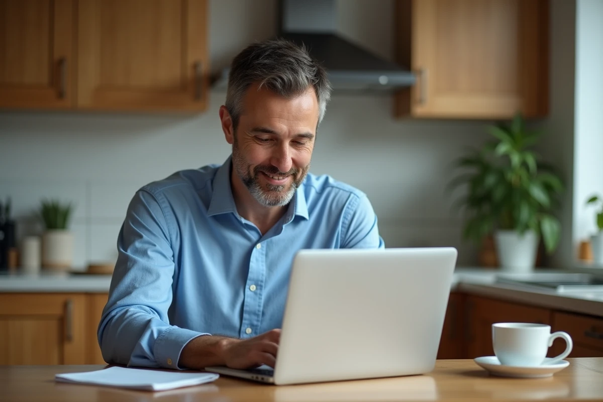 Homme au domicile rédigeant une lettre de démission