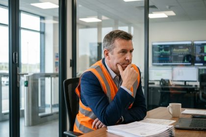 Ingénieur en costume vérifiant des documents de certification