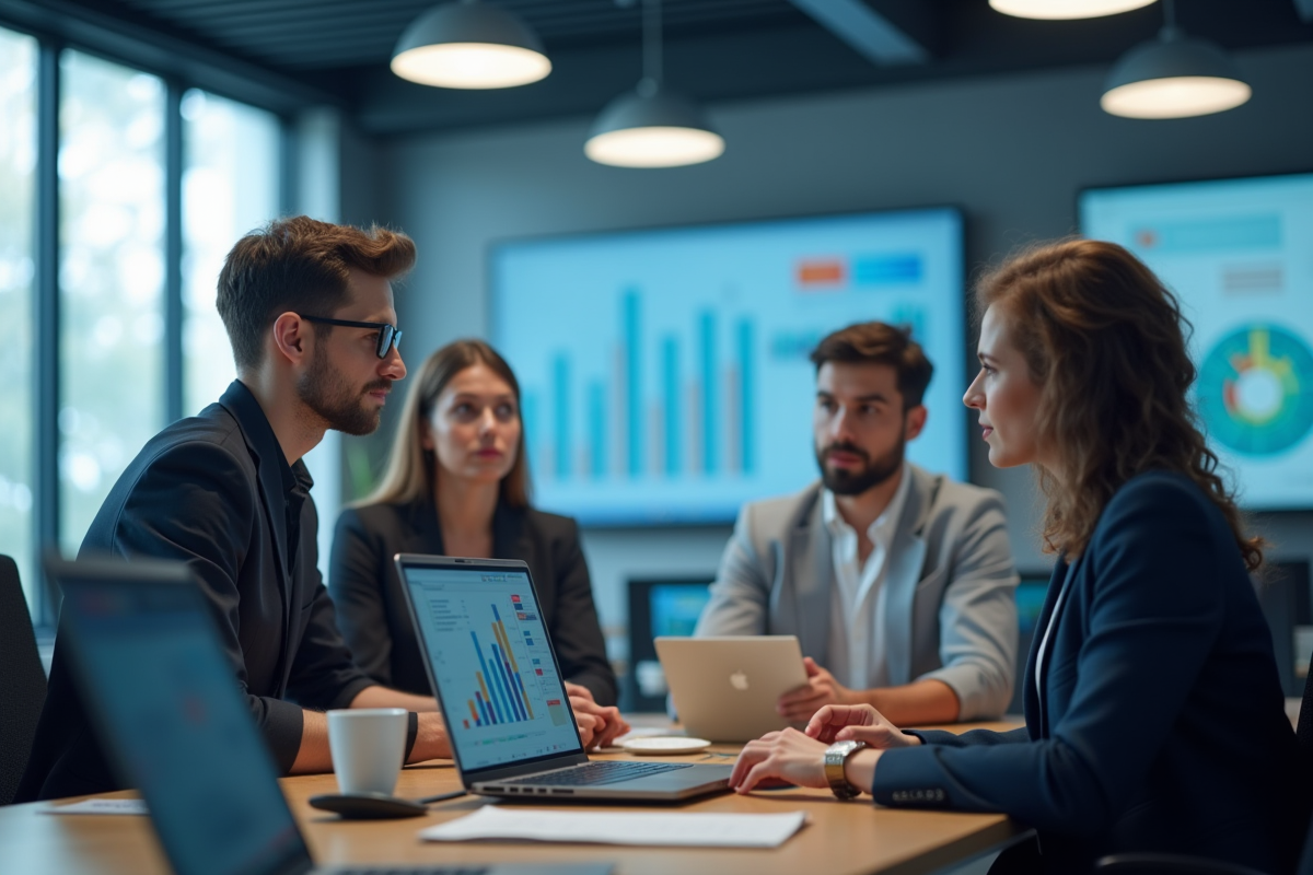 Jeune professionnel analyse des graphiques de croissance à l'écran