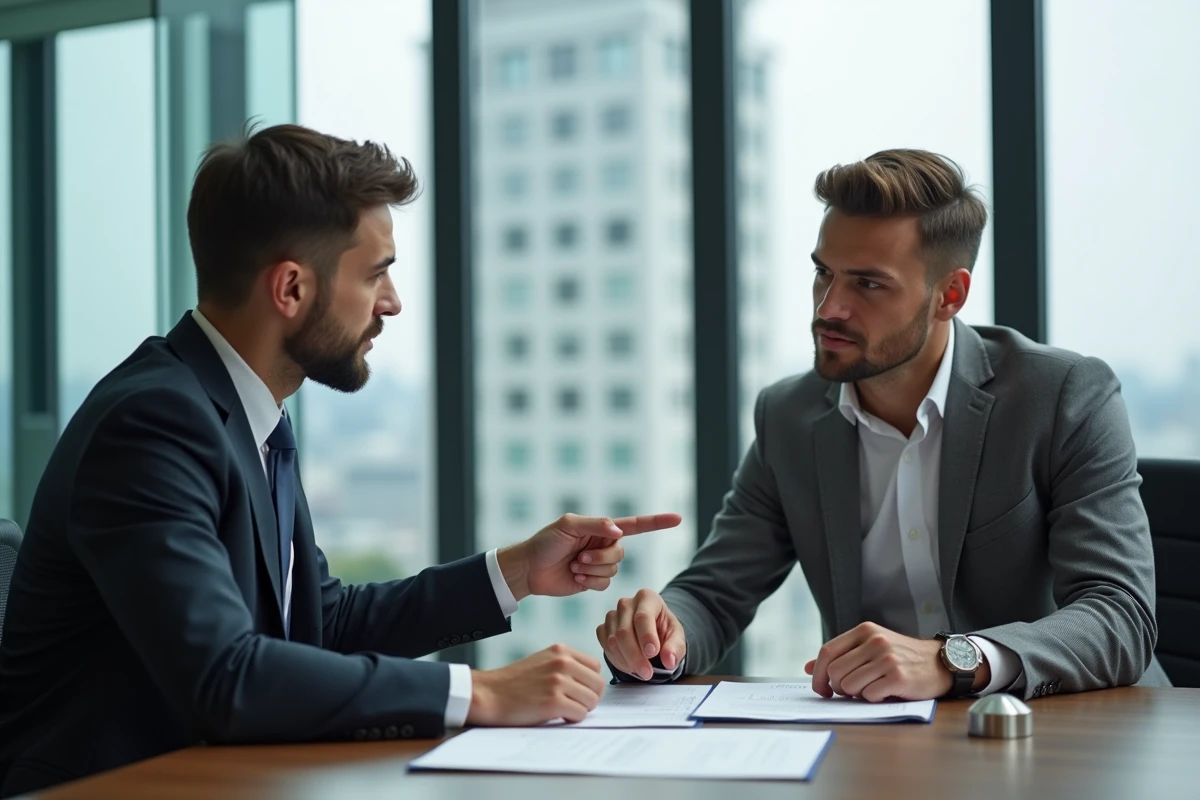 Jeune juriste expliquant des clauses &agrave; un client dans un bureau