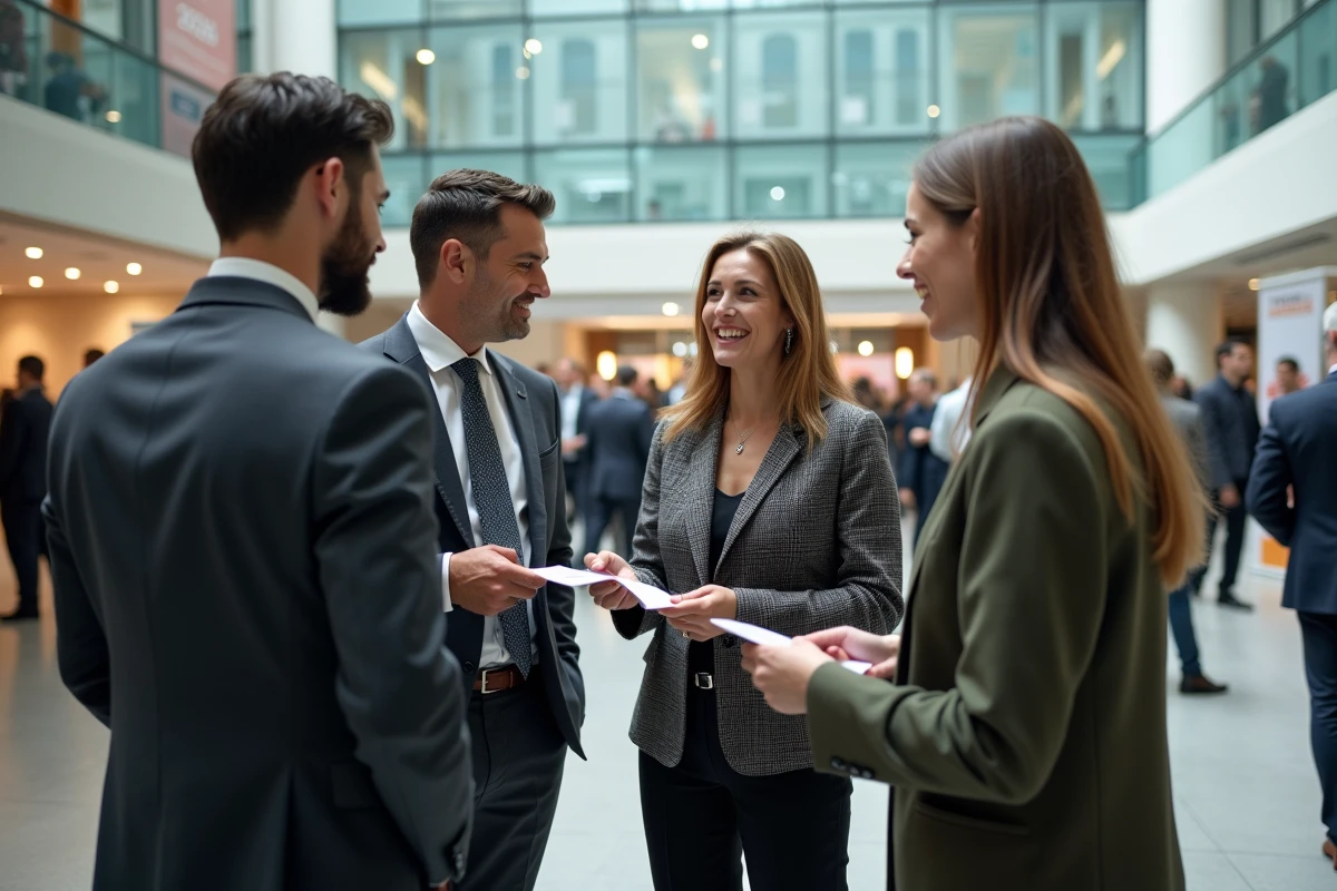 Professionnels en plein networking lors du forum d'entreprise Frenchy 2026 dans le hall d'un centre de conventions