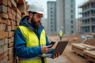 Ouvrier avec veste haute visibilité sur site de construction