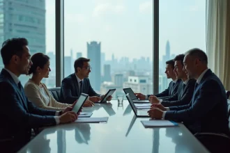 Groupe de professionnels asiatiques et européens en réunion