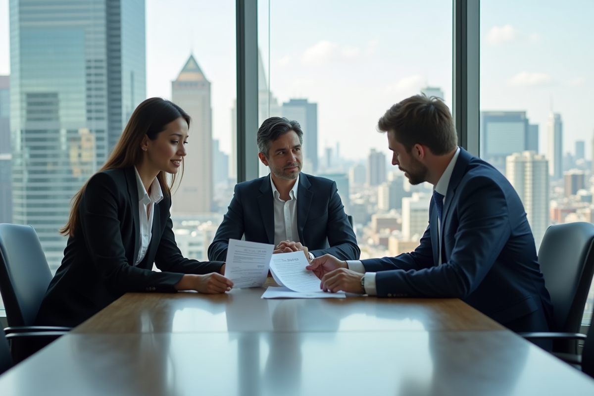Trois professionnels discutant autour d une table moderne