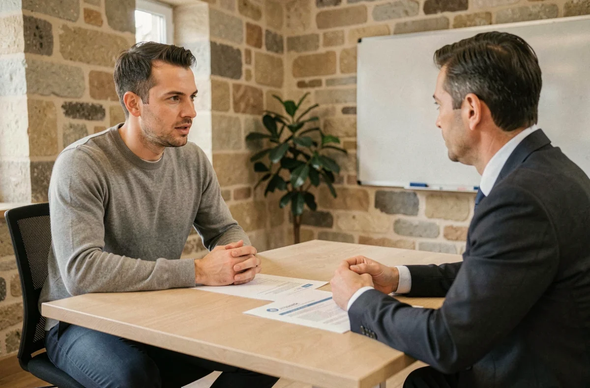 Réunion entre un freelance et un conseiller d'une société de portage salarial à Carcassonne