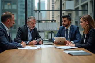 Groupe de professionnels en réunion dans un bureau moderne