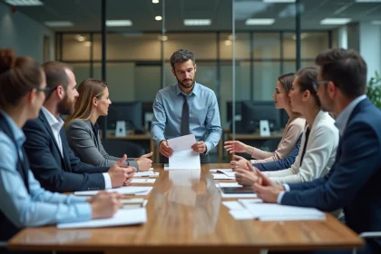 Groupe de travailleurs en réunion sécurité au bureau