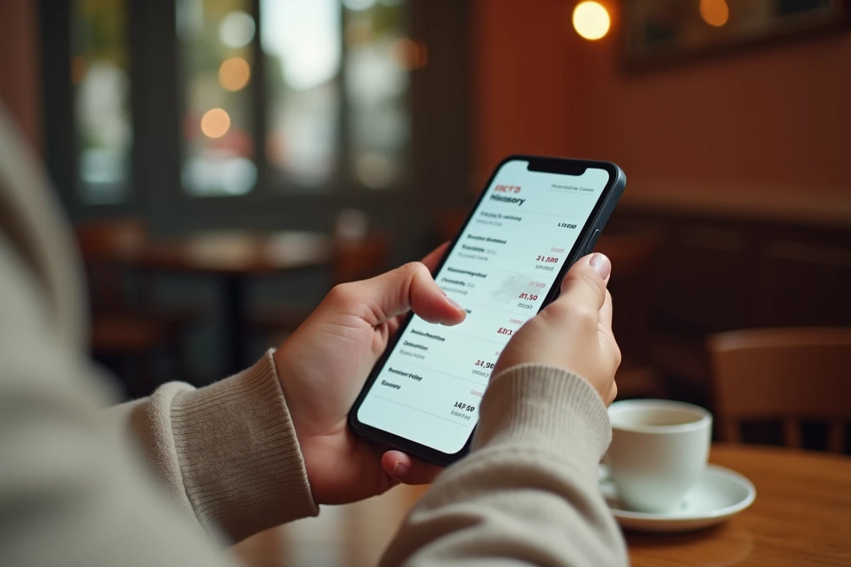 Gros plan sur un smartphone affichant un prélèvement suspect dans une application bancaire mobile