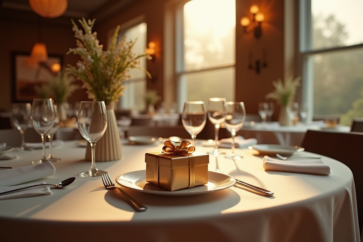 Table de fête élégante avec cadeau et décorations